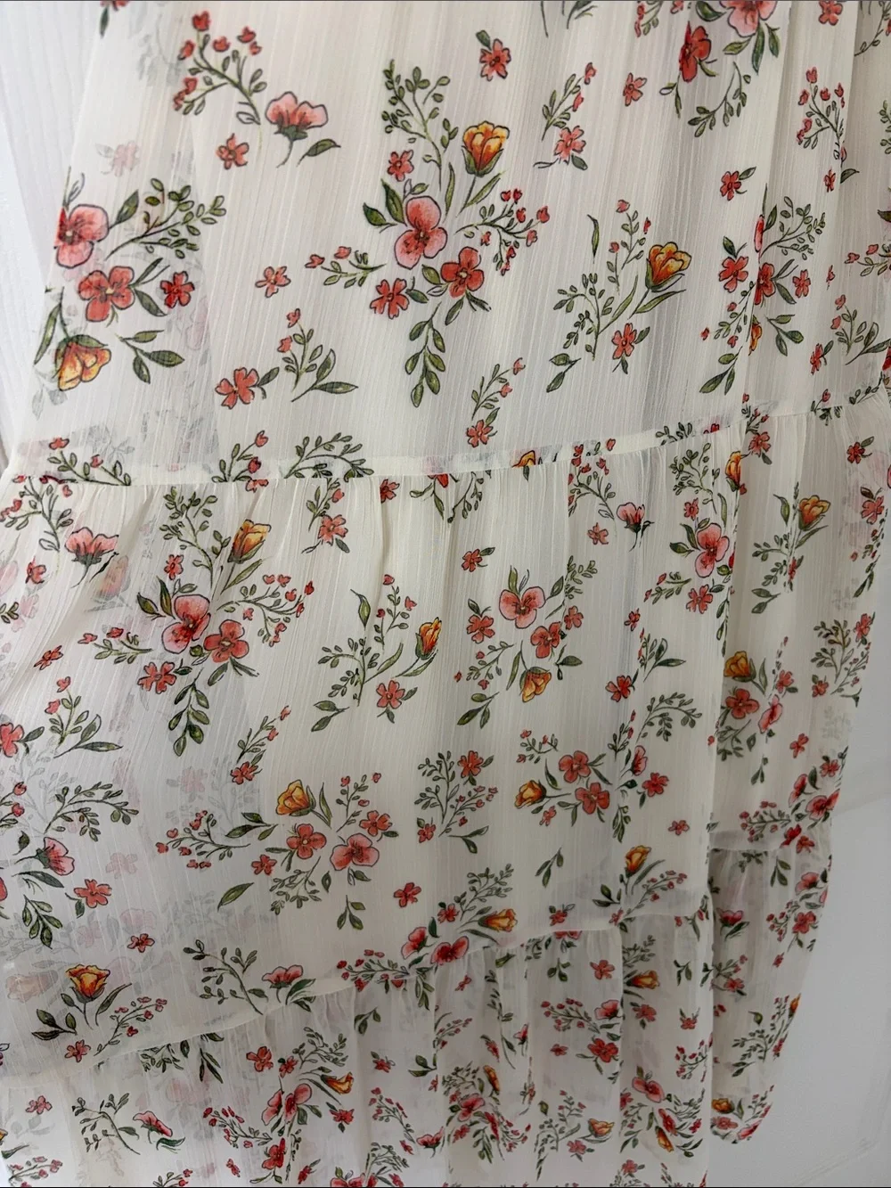 LC Lauren Conrad Cream Maxi Dress with Pink and Red Floral